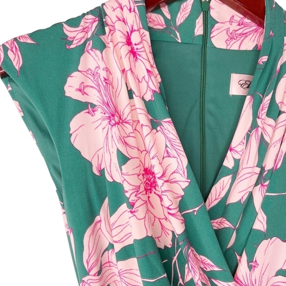 ELIZA J NWT Sleeveless Faux Wrap Tie Waist Dress Size 2 in Garden Floral Green - Picture 7 of 16